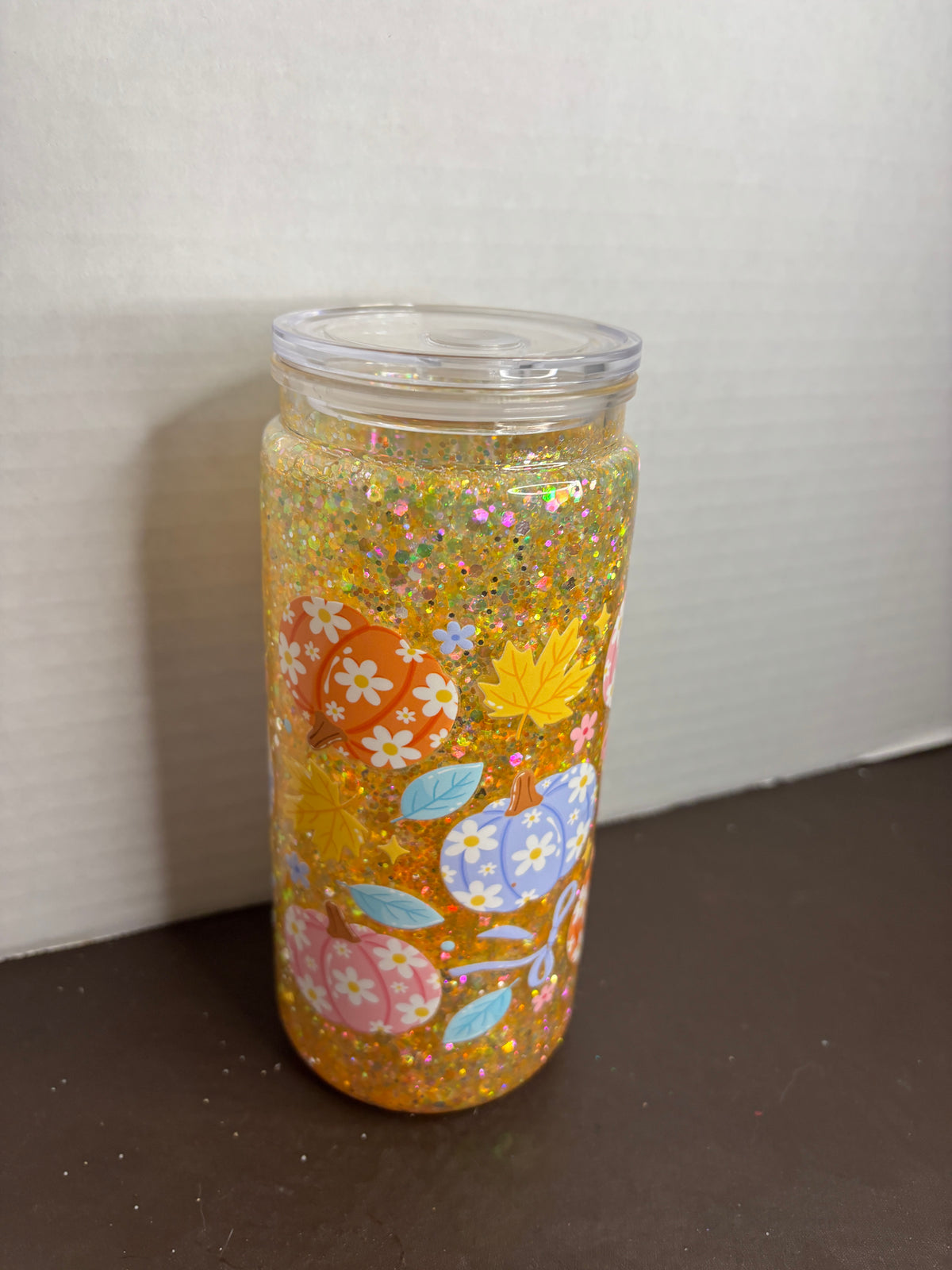 20 oz Multi-colored Pumpkin/Fall Snow Globe Tumbler